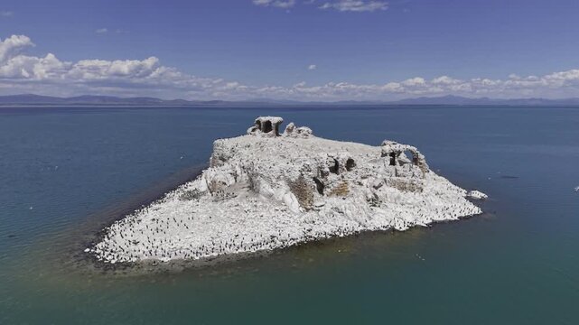 Cinematic Drone Video of Kubadabad Kiz Kalesi Island and Seljuk Ruins on Beysehir Lake in Turkey