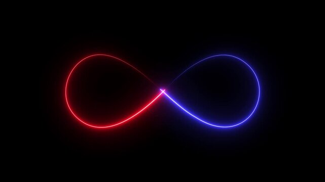 Glowing neon Blue and red Infinity symbol icon on Black Background. infinity. Motion Graphic concept. animation
