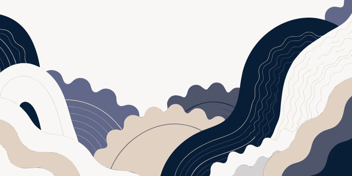 Abstract illustration of a river flowing through a landscape with mountains and clouds landscape mountains abstract illustration background environment topography illustrative rendering