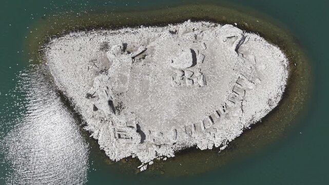 Cinematic Drone Video of Kubadabad Kiz Kalesi Island and Seljuk Ruins on Beysehir Lake in Turkey