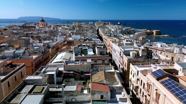 Aerial views of the historic center of Trapani, west coast of Sicily.