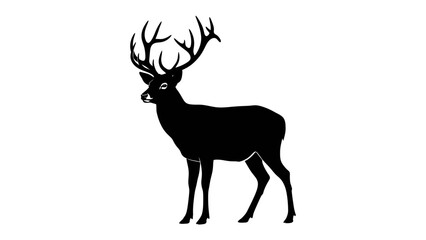 Majestic Stag Silhouette: A striking black silhouette of a stag with impressive antlers stands tall and proud, symbolizing strength and nobility. © Abu