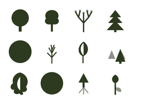 12 Tree and Nature Logo Mark Icon Set SVG Dark Green Forest Ecology Sapling Growth Rings