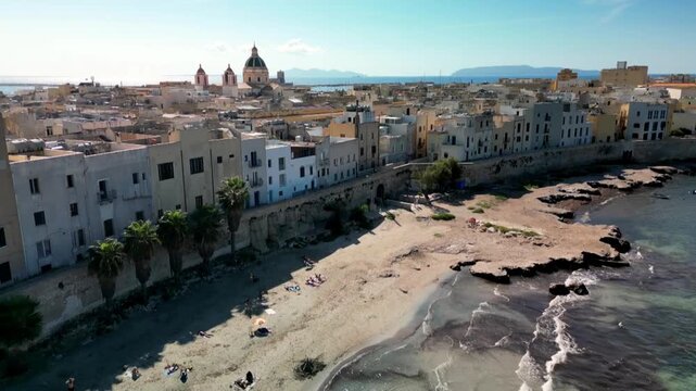 Aerial views of the historic center of Trapani, west coast of Sicily.
