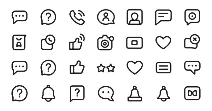 Collection of communication and social media line icons for web application and interface design.