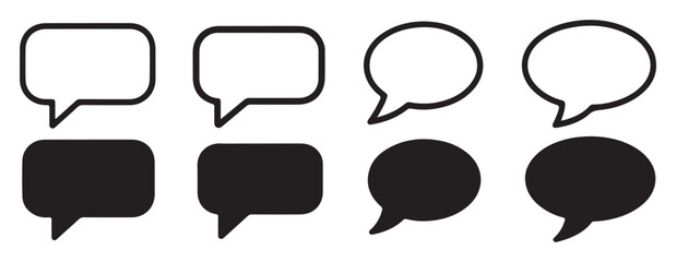 Fototapeta premium Minimalist speech bubble icons in circular and rounded rectangle designs for digital communications.
