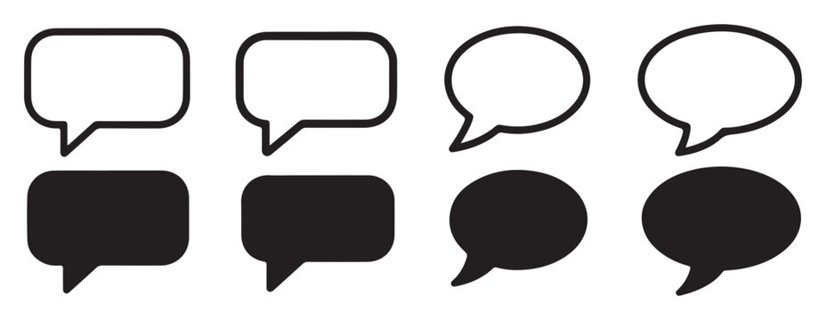 Minimalist speech bubble icons in circular and rounded rectangle designs for digital communications.