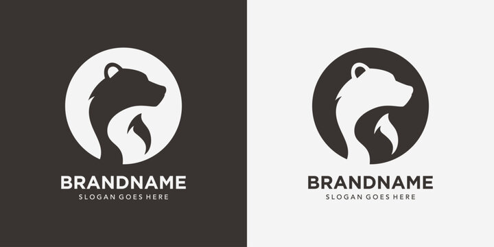 vector logo silhouette circle bear head