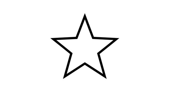 Simple black outline five-point star icon on a white background, minimalist graphic shape, geometric symbol design element
