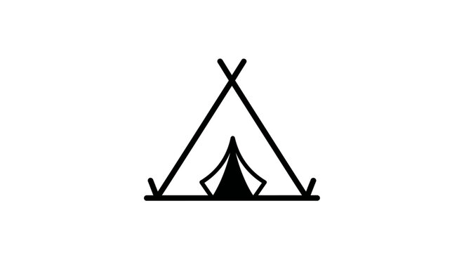 Minimalist black line art teepee tent icon. Simple vector symbol for camping, outdoor adventure, travel, and nature.