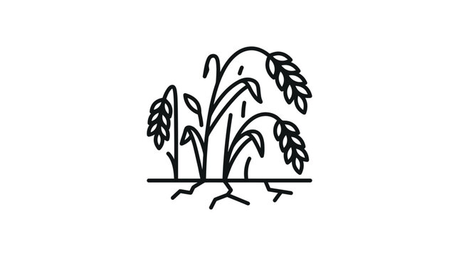 Dry Wheat Field Icon, Drought Agriculture Symbol, Cracked Earth, Rural Farming Concept