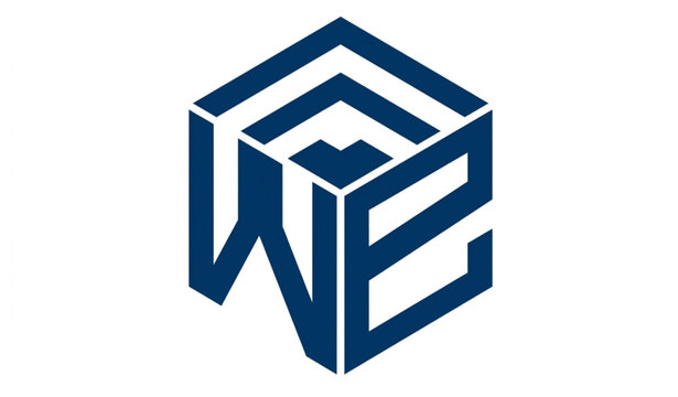 Letter E W Hexagon Cube Logo Vector Template with Geometric Monogram Design