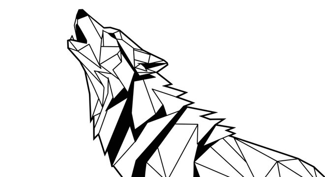 Geometric Wolf Howling at Night Sky.