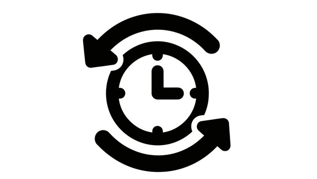 Black clock with circular arrows indicating cyclical time