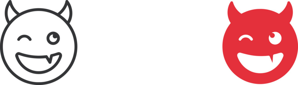 Two devil face emojis one in outline and one in solid red color