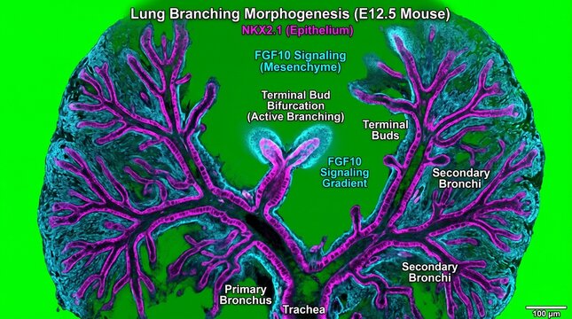 Lung branching morphogenesis with Nkx2.1, microscopic view of trachea and bronchi