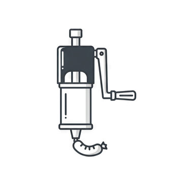 Sausage stuffer machine icon, manual meat grinder for making homemade sausages, kitchen appliance for food processing, vector illustration isolated on white background