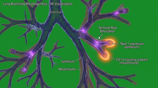 Lung branching morphogenesis with Nkx2.1, detailed illustration