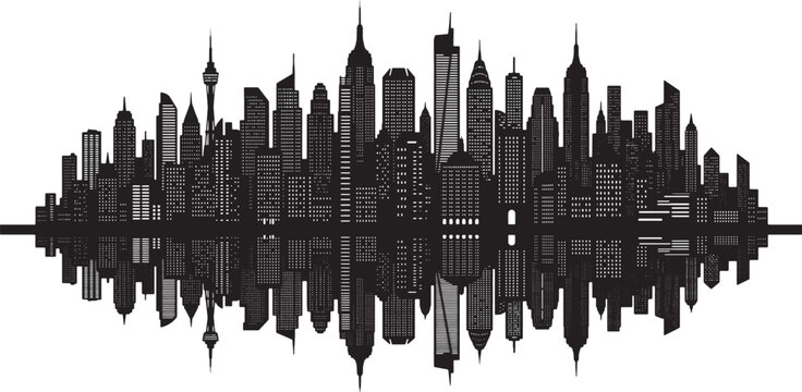 Panoramic urban skyline vector illustration with water reflection representing metropolitan business expansion real estate development and corporate investment marketing solutions