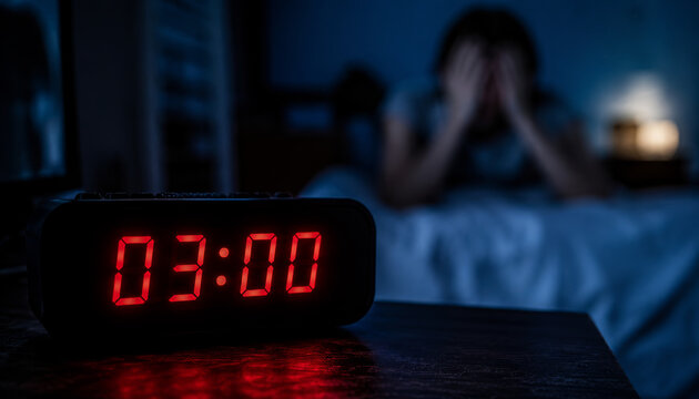 Frustrated person awake in the dark at 3 am