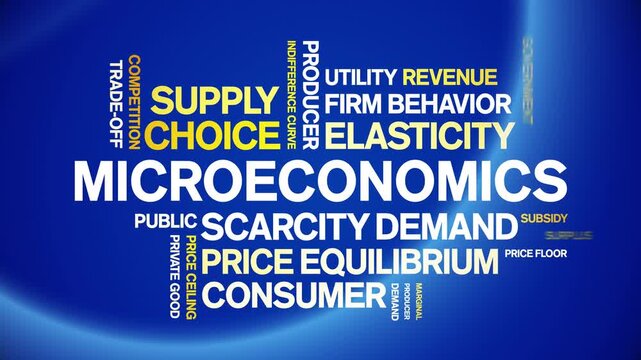 Microeconomics animated word cloud-text design animation tag kinetic typography seamless loop.