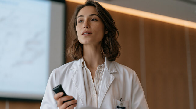 Radiobiologist measures cosmic ray dosimeter data collected from altitude exposure experiment, presenting findings to space medicine review panel in conference room, cumulative