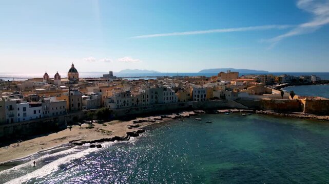 Aerial views of the historic center of Trapani, west coast of Sicily.