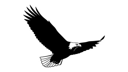 Fototapeta premium Eagle in Flight: A majestic eagle, depicted in a bold silhouette, soars through the sky with wings outstretched, embodying freedom and power.