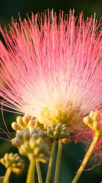 Vertical macro video of the Persian silk tree (Albizia julibrissin) flowers. Crete. Greece