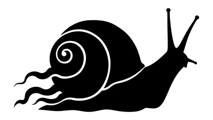 Snail Silhouette Speeding Forward: A stylized black silhouette of a snail with its antennae raised and a swirling shell, depicted as if moving with speed and determination. © Abu