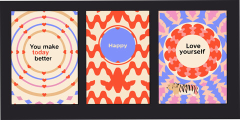 Fototapeta premium Floral ornament cards with inspirational messages vector illustration