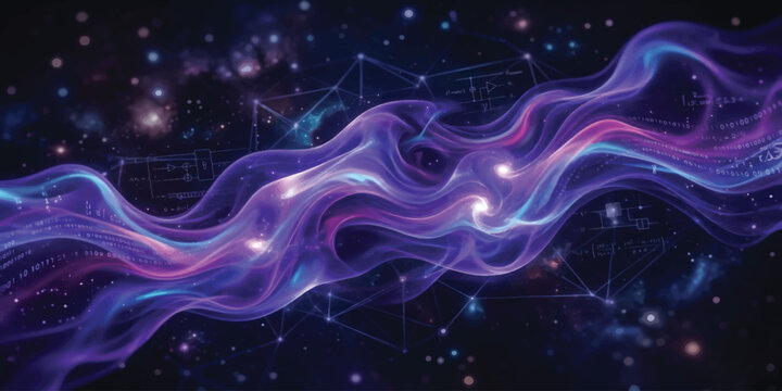 Abstract blue fractal wave energy background with glowing light curves, motion smoke patterns and vibrant space texture wallpaper illustration