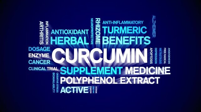 Curcumin animated word cloud-animation tag kinetic typography seamless loop.