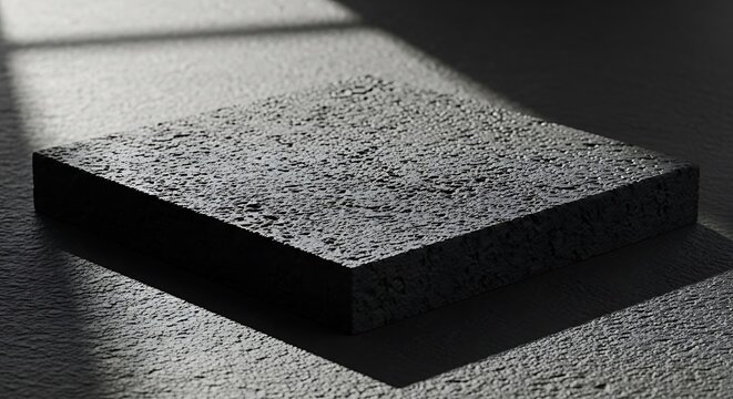 Dark gray, textured concrete blocks, industrial building materials, construction elements, architectural details