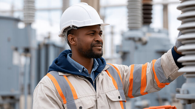 Transformer substation technician performing infrared thermal imaging inspection of high-voltage switchgear predictive maintenance electrical grid reliability utility