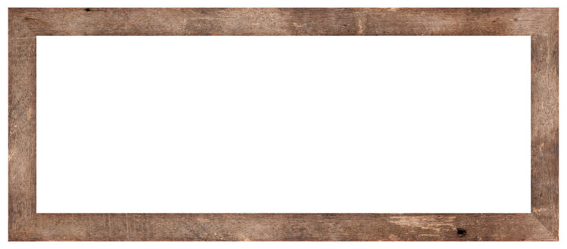 Rustic wooden picture frame isolated on white background with clipping path