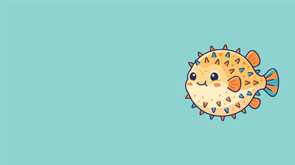 Cute puffer fish flat vector illustration with smiling cartoon sea creature on soft blue background, minimal marine design with negative space for banner, poster, web, and educational use. © AbdulRehman