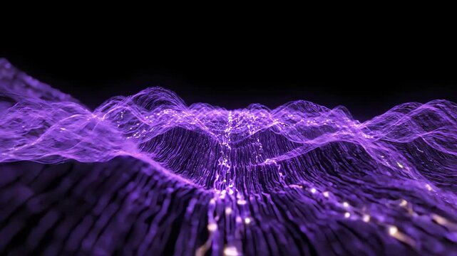 Cinematic animation of organic violet and indigo light waves flowing smoothly through a dark void symbolizing memory and deep neural activity