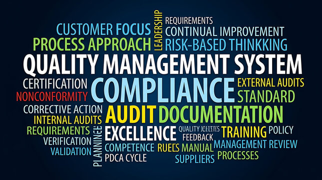 Quality Management Word Cloud Design &ndash; Quality Assurance, Continuous Improvement and Business Excellence Concept