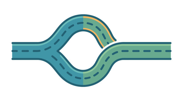 A stylized illustration of a road splitting and merging back together.
