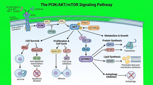 PI3K AKT mTOR signaling pathway with downstream effects
