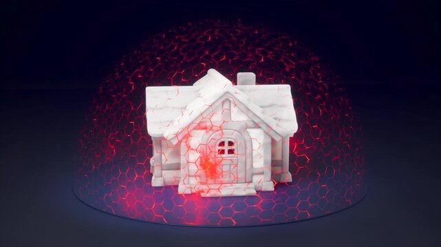 Futuristic Home Protection with Red Particle Energy Dome