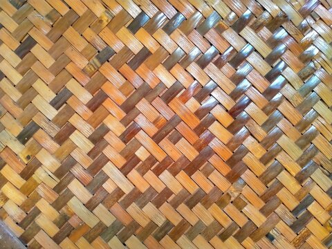 Natural Woven Bamboo Texture Background with Traditional Pattern
