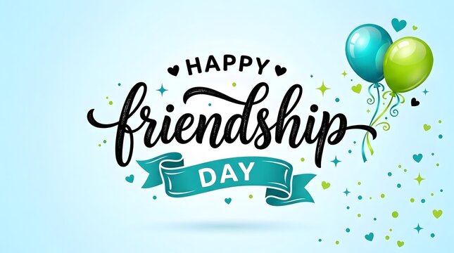 Happy friendship day celebration with colorful balloons and banner