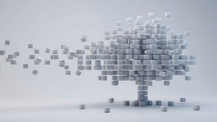 Obraz premium White cubes floating together into a suspended tree – Great for weightless innovation, unlimited potential, or creative freedom.