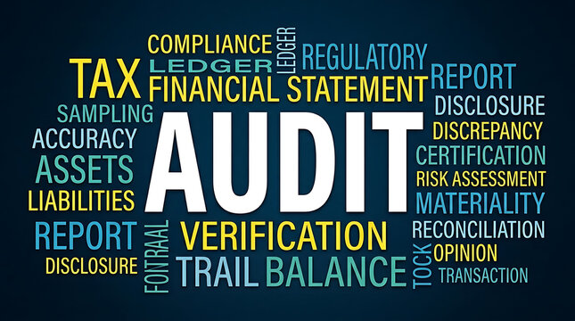 Audit Word Cloud Design &ndash; Financial Compliance, Risk Management and Business Governance Concept