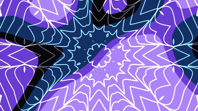 Purple blue abstract kaleidoscopic mandala with floral pattern, suitable for backgrounds, textiles, and digital art projects. Stunning geometric symmetry.