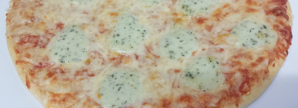 Zenith view. Delicious four cheese pizza.	