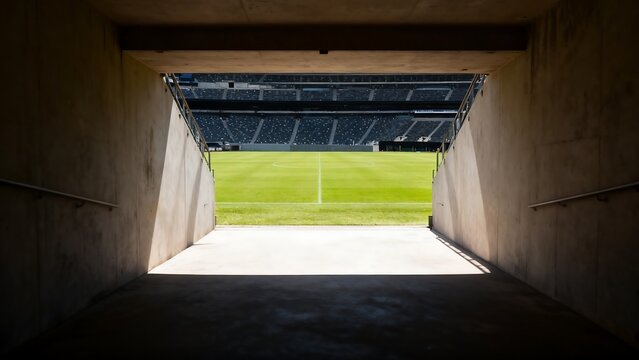 Dramatic Stadium Tunnel Perspective Facing Floodlit Sports Field