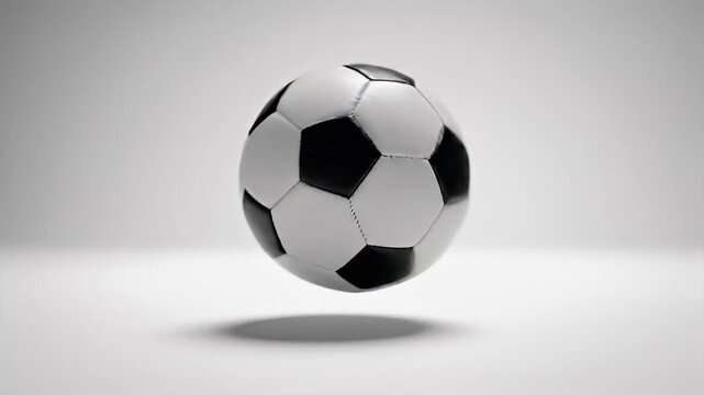 3D illustration of a classic black and white soccer ball floating in a minimalist studio background with soft shadow